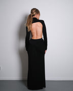 STRETCHY SIDE CUTOUT OPEN BACK DETAIL DRESS BLACK