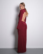 STRETCHY SIDE CUTOUT OPEN BACK DETAIL DRESS BURGUNDY