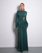 STRETCHY SIDE CUTOUT OPEN BACK DETAIL DRESS EMERALD