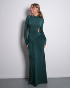 STRETCHY SIDE CUTOUT OPEN BACK DETAIL DRESS EMERALD