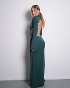 STRETCHY SIDE CUTOUT OPEN BACK DETAIL DRESS EMERALD