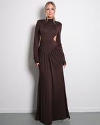 STRETCHY SIDE CUTOUT OPEN BACK DETAIL DRESS BROWN