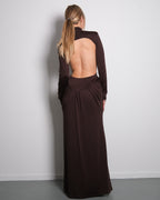 STRETCHY SIDE CUTOUT OPEN BACK DETAIL DRESS BROWN