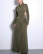 STRETCHY SIDE CUTOUT OPEN BACK DETAIL DRESS OLIVE