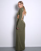 STRETCHY SIDE CUTOUT OPEN BACK DETAIL DRESS OLIVE