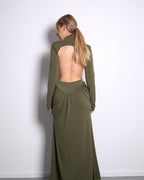 STRETCHY SIDE CUTOUT OPEN BACK DETAIL DRESS OLIVE