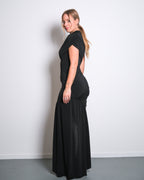 HIGH NECK RUCHED DRAPED DRESS BLACK