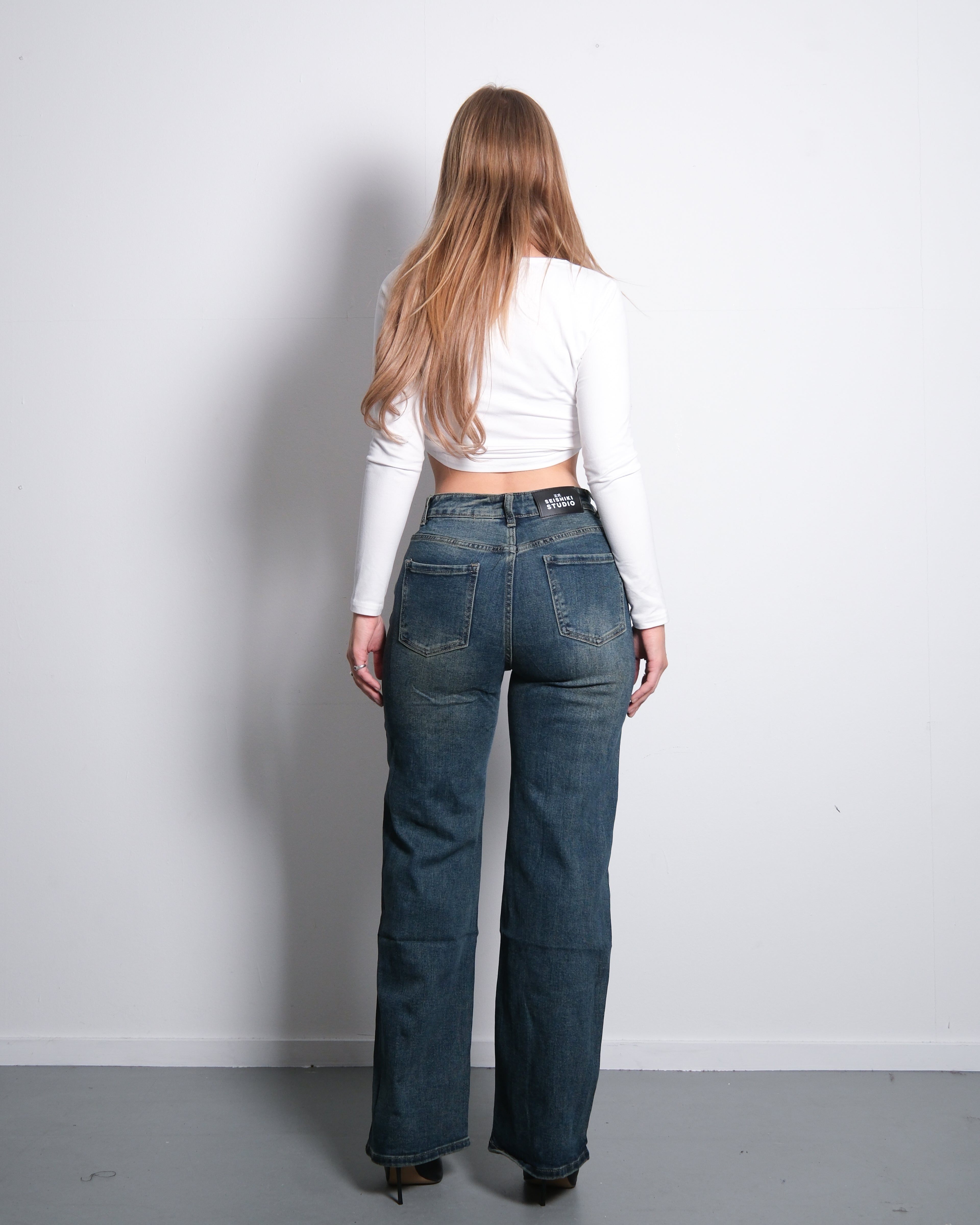 HIGH WAIST WIDE LEG JEANS ACID WASH - INSEAM 77CM