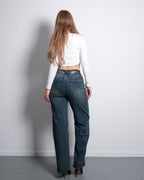 HIGH WAIST WIDE LEG JEANS ACID WASH - INSEAM 77CM