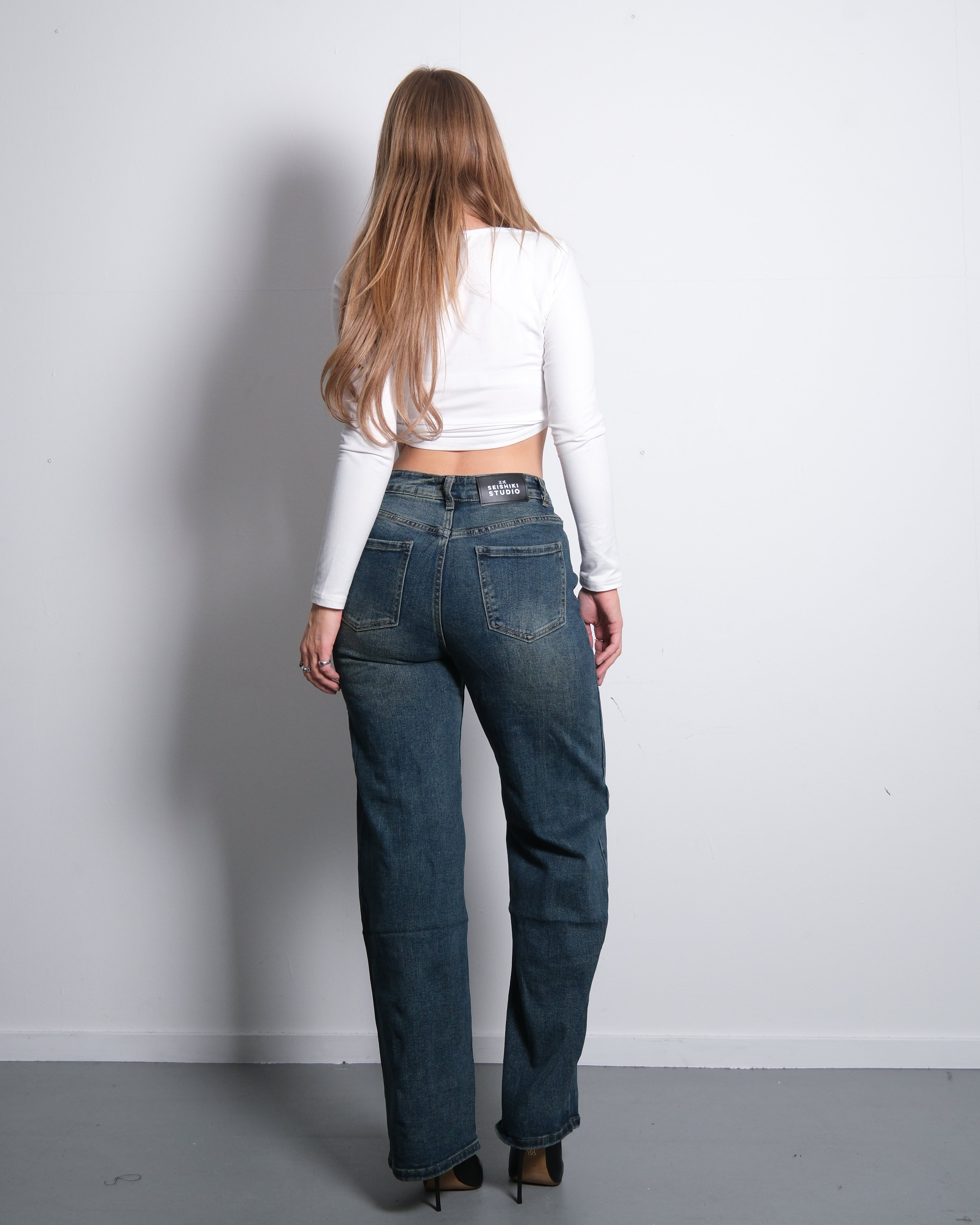 HIGH WAIST WIDE LEG JEANS ACID WASH - INSEAM 77CM
