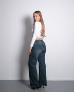 HIGH WAIST WIDE LEG JEANS ACID WASH - INSEAM 77CM