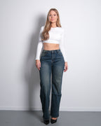 HIGH WAIST WIDE LEG JEANS ACID WASH - INSEAM 77CM