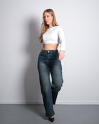 HIGH WAIST WIDE LEG JEANS ACID WASH - INSEAM 77CM