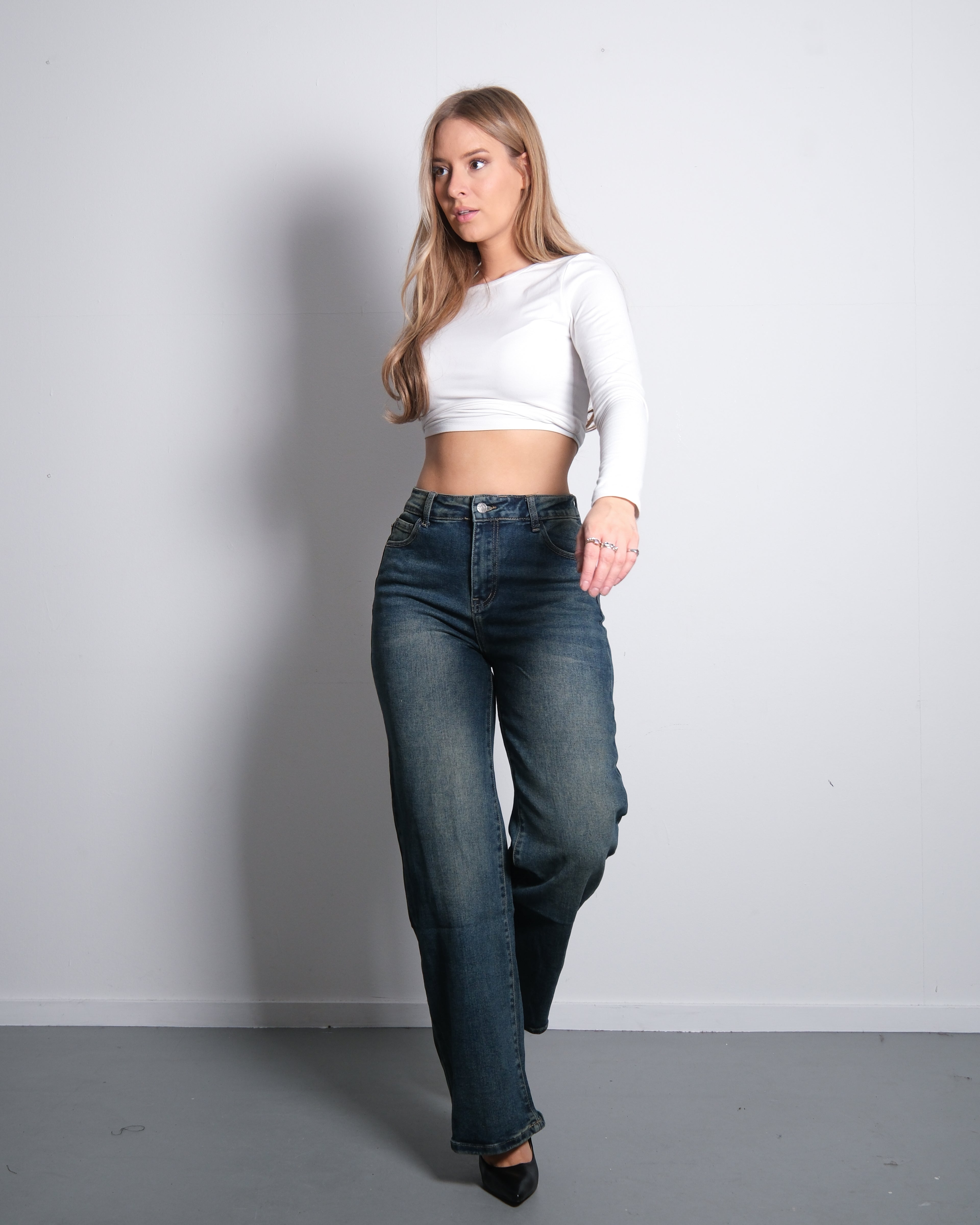 HIGH WAIST WIDE LEG JEANS ACID WASH - INSEAM 77CM