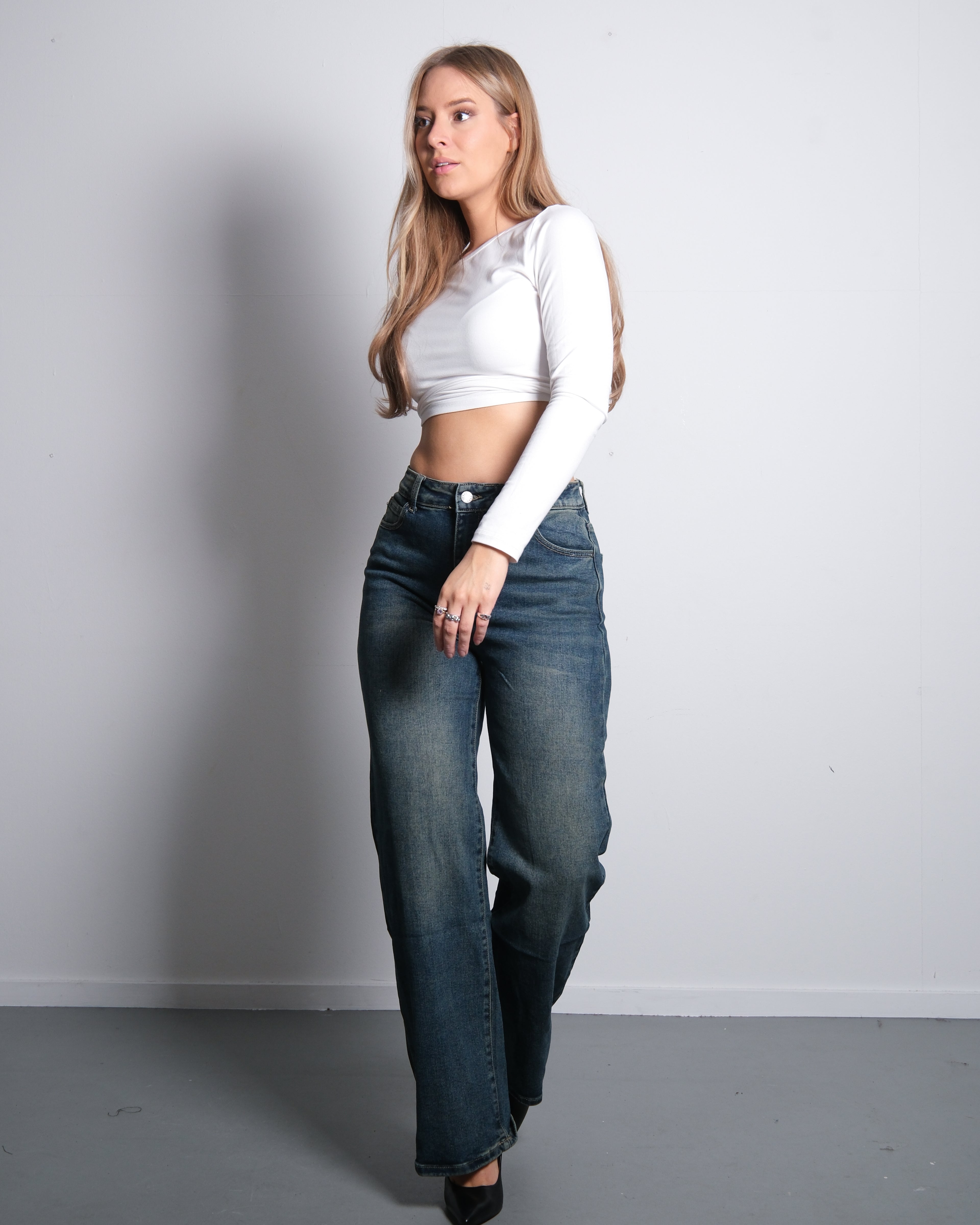 HIGH WAIST WIDE LEG JEANS ACID WASH - INSEAM 77CM