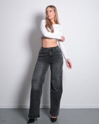HIGH WAIST WIDE LEG JEANS GREY WASH - INSEAM 80CM