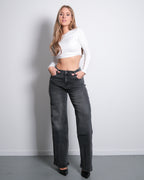 HIGH WAIST WIDE LEG JEANS GREY WASH - INSEAM 80CM