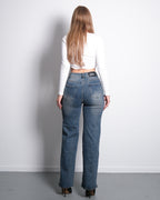 JEANS MIT HOHEM BUND UND WIDE LEG ,JEANS -GRAU – 77 CM