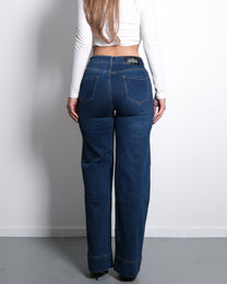 STRETCHY DARK BLUE WIDE LEG JEANS WITH RAISED BOTTOM SEAM - INSEAM 80CM | SEISHIKI STUDIO