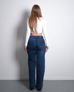 DARK BLUE WIDE LEG JEANS WITH RAISED BOTTOM SEAM - INSEAM 80CM