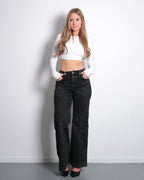 JEANS  WIDE LEG  IN DUNKELN SCHWARZJEANS  INNENBEINLÄNGE 76 CM