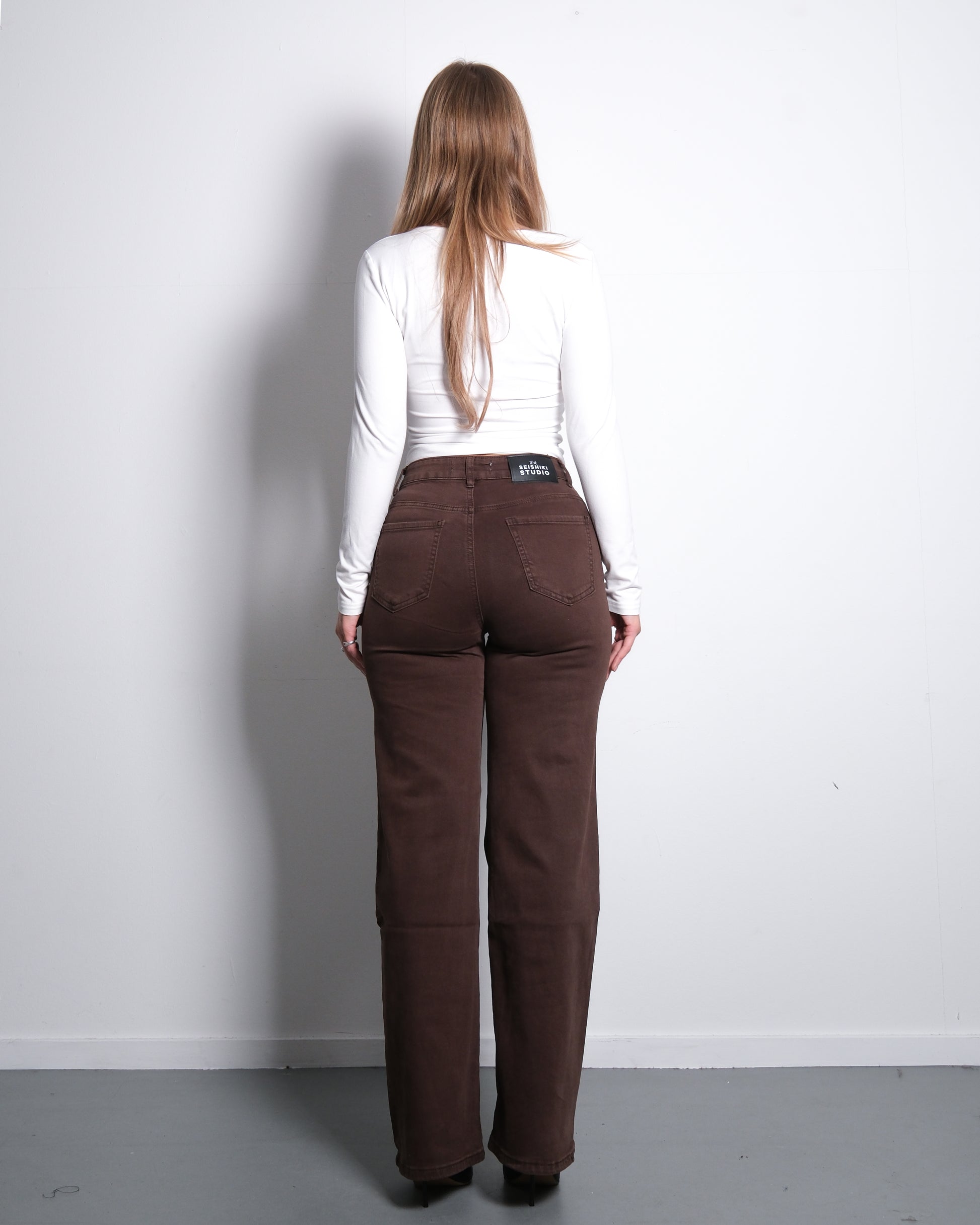 STRETCHY ULTRA DARK BROWN WIDE LEG JEANS - INSEAM 78 CM | SEISHIKI STUDIO