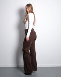 STRETCHY ULTRA DARK BROWN WIDE LEG JEANS - INSEAM 78 CM | SEISHIKI STUDIO