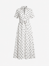 cream shortsleeved polkadot dress with belt