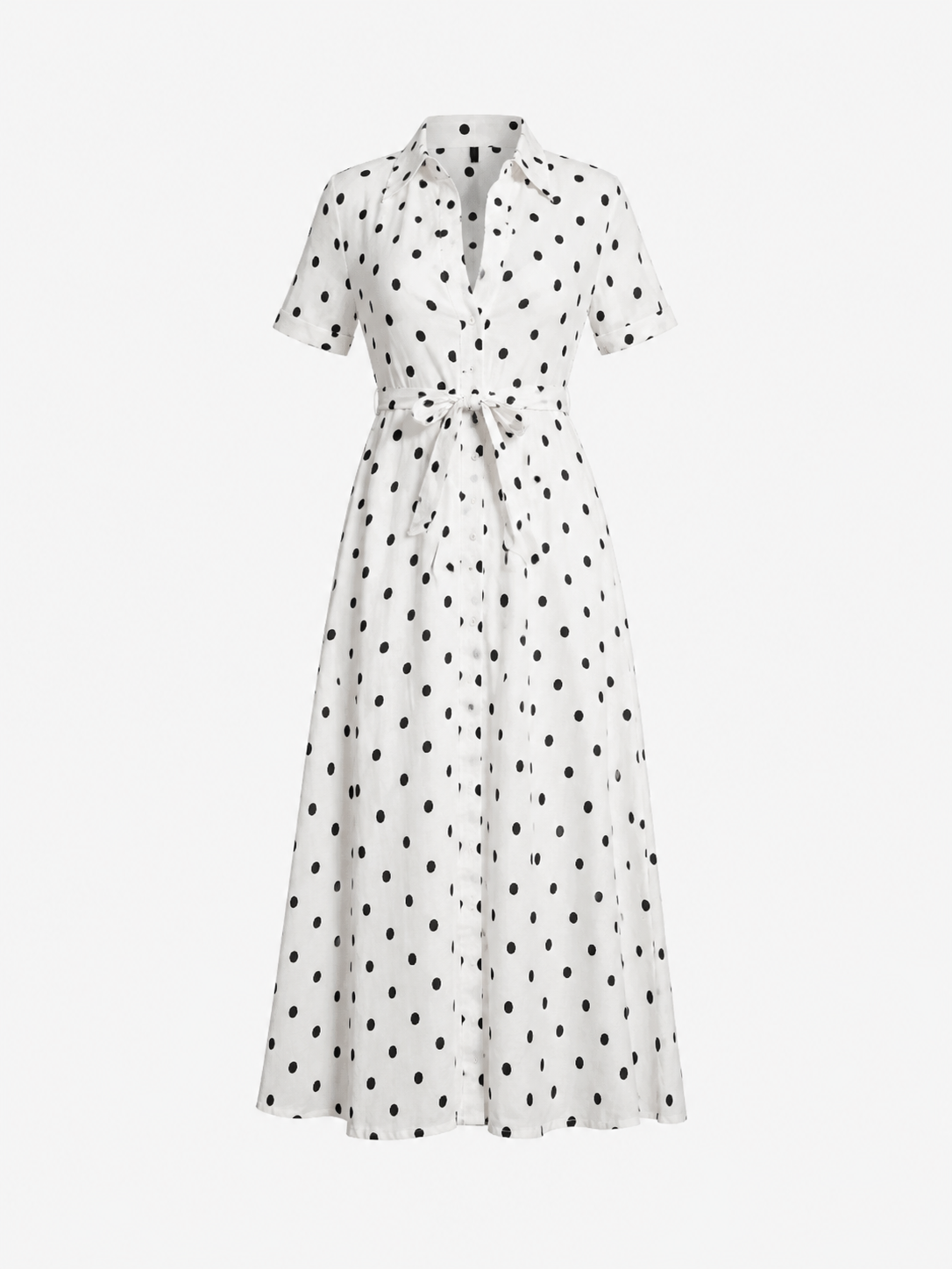 cream shortsleeved polkadot dress with belt
