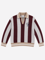 Varsity Stripe Polo Sweater Burgundy | SEISHIKI STUDIO