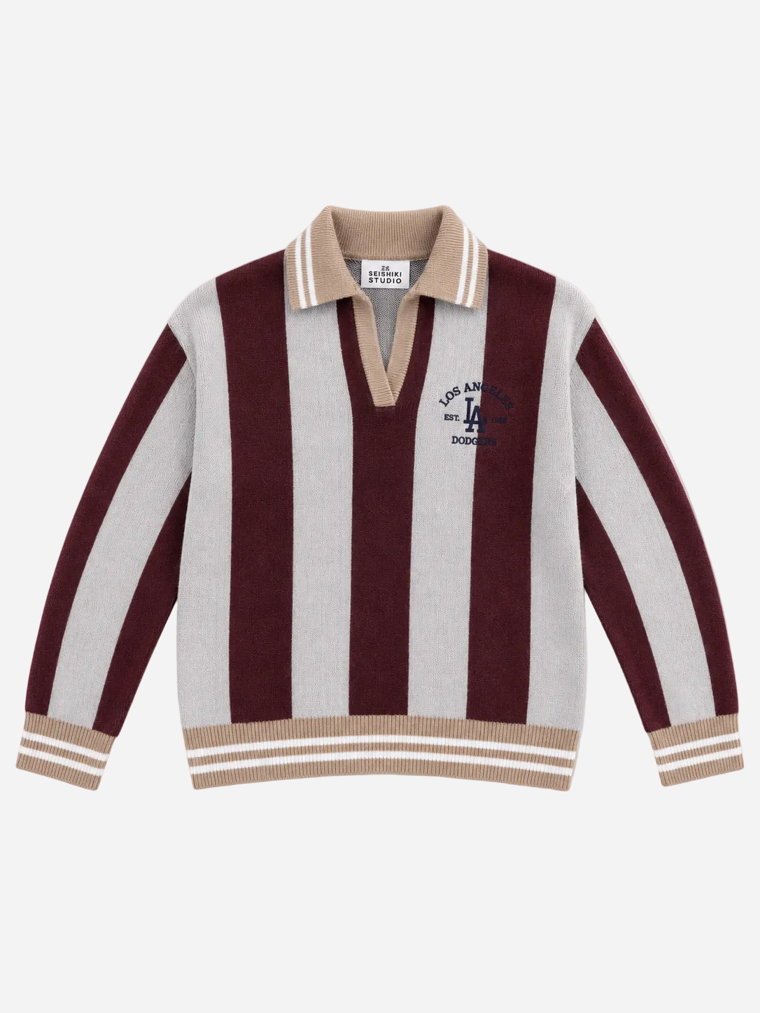 Varsity Stripe Polo Sweater Burgundy | SEISHIKI STUDIO