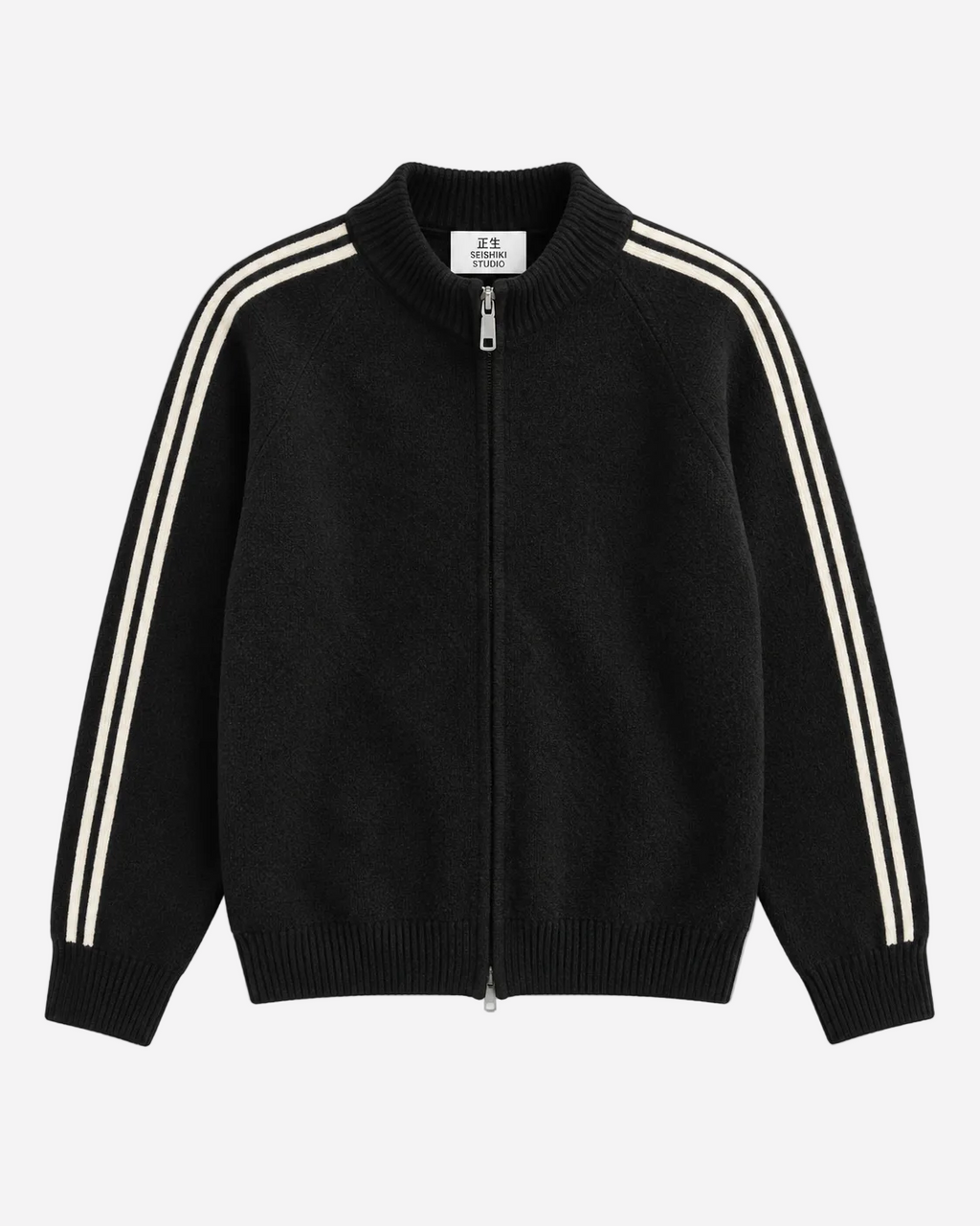 Retro Striped Knit Zip-Up Black – SEISHIKI STUDIO