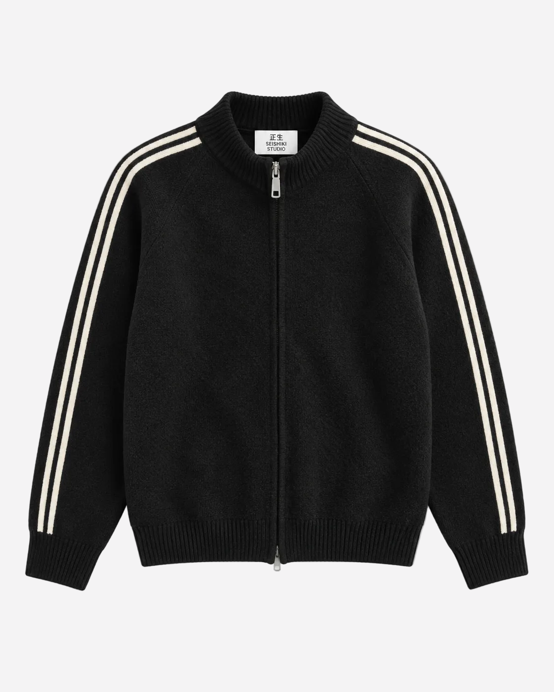 Retro Striped Knit Zip-Up Black – SEISHIKI STUDIO