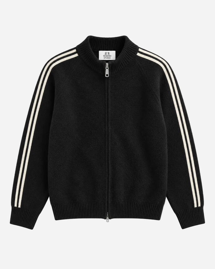 Retro Striped Knit Zip-Up Black | SEISHIKI STUDIO