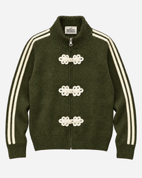 FROG CLOSURE STRIPE KNITTED TRACK JACKET GREEN | SEISHIKI STUDIO