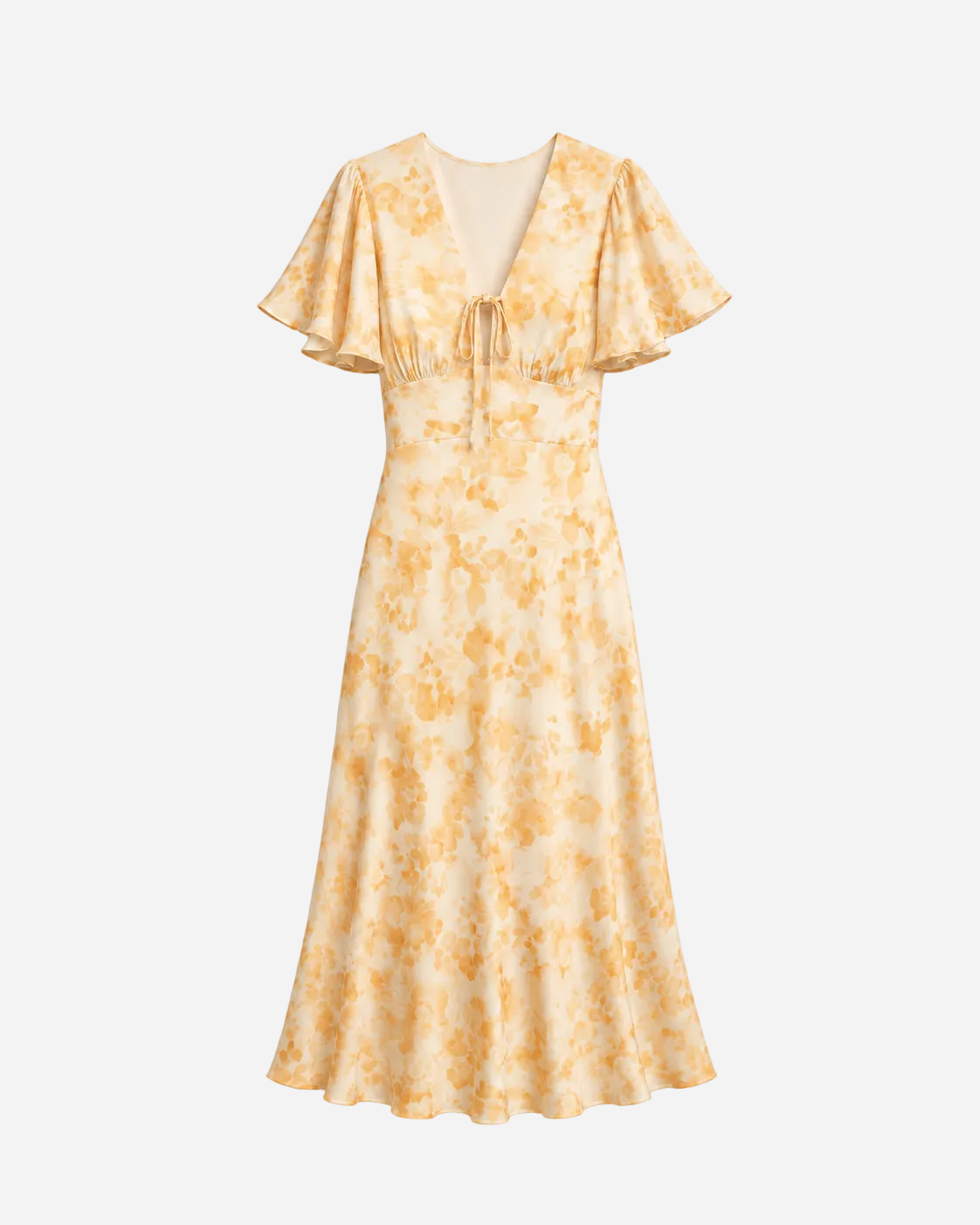 SEISHIKI STUDIO v neck flare sleeve floral midi dress yellow