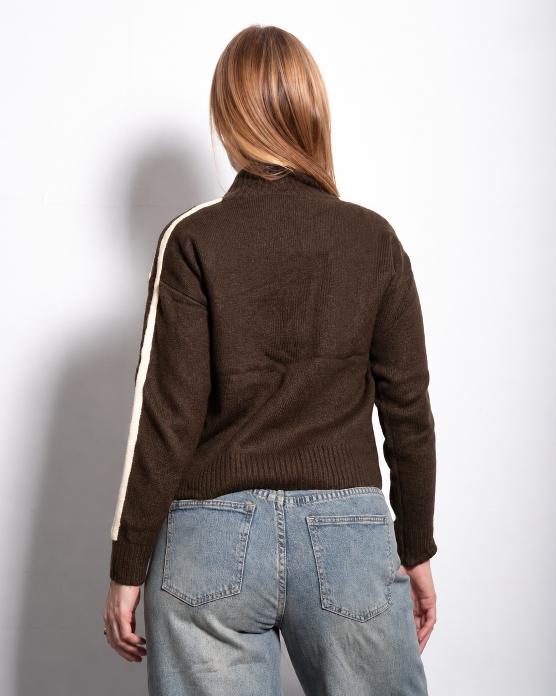 FROG CLOSURE STRIPE KNITTED TRACK JACKET BROWN | SEISHIKI STUDIO