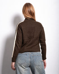 FROG CLOSURE STRIPE KNITTED TRACK JACKET BROWN | SEISHIKI STUDIO