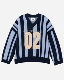 Varsity Stripe V-Neck Sweater Blue | SEISHIKI STUDIO