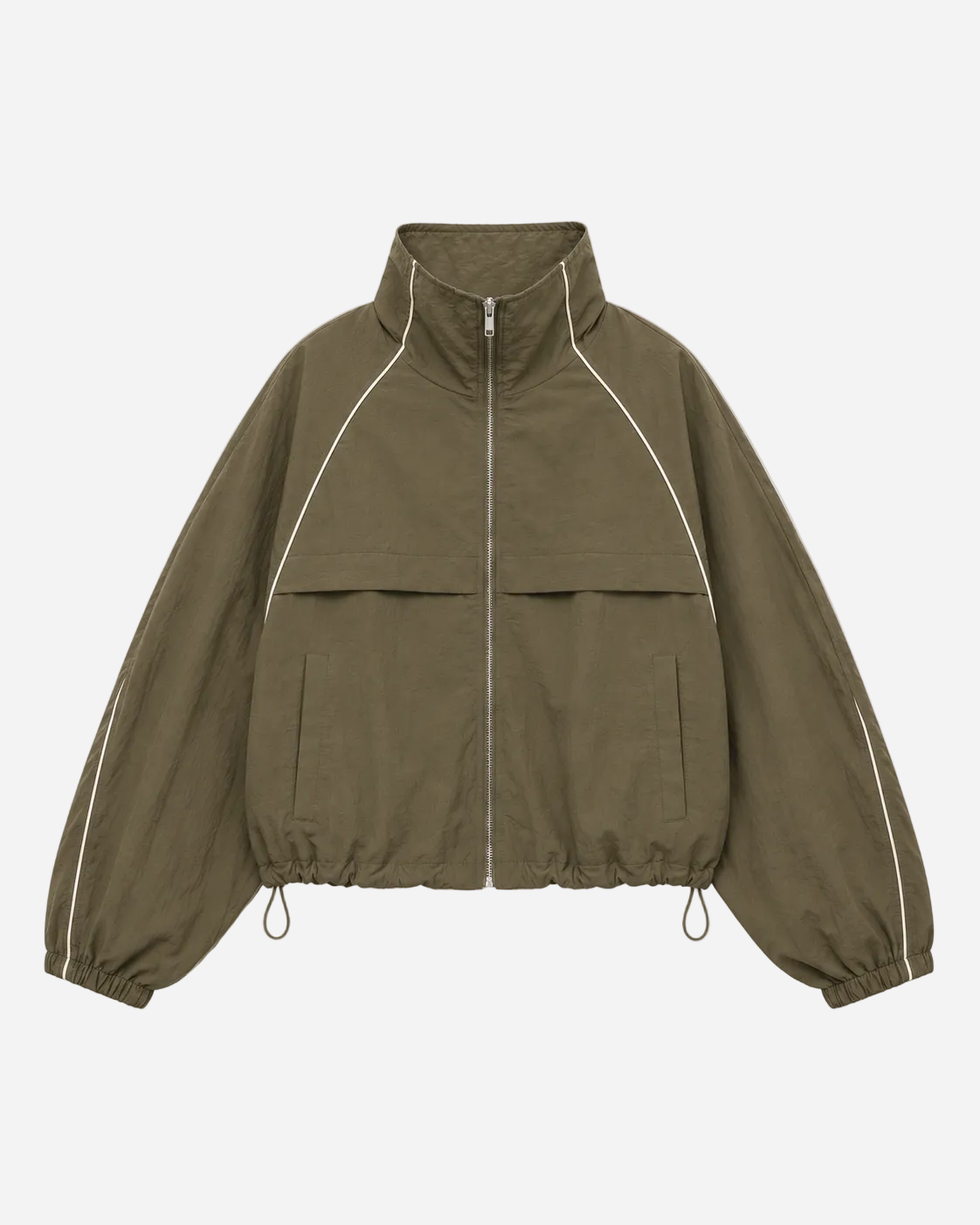 Oversized Contrast Piping Drawstring Windbreaker Jacket Green | SEISHIKI STUDIO