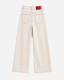 INSEAM 78CM - Cream With Accent Stitching Wide Leg Jeans With Red Patch | SEISHIKI STUDIO
