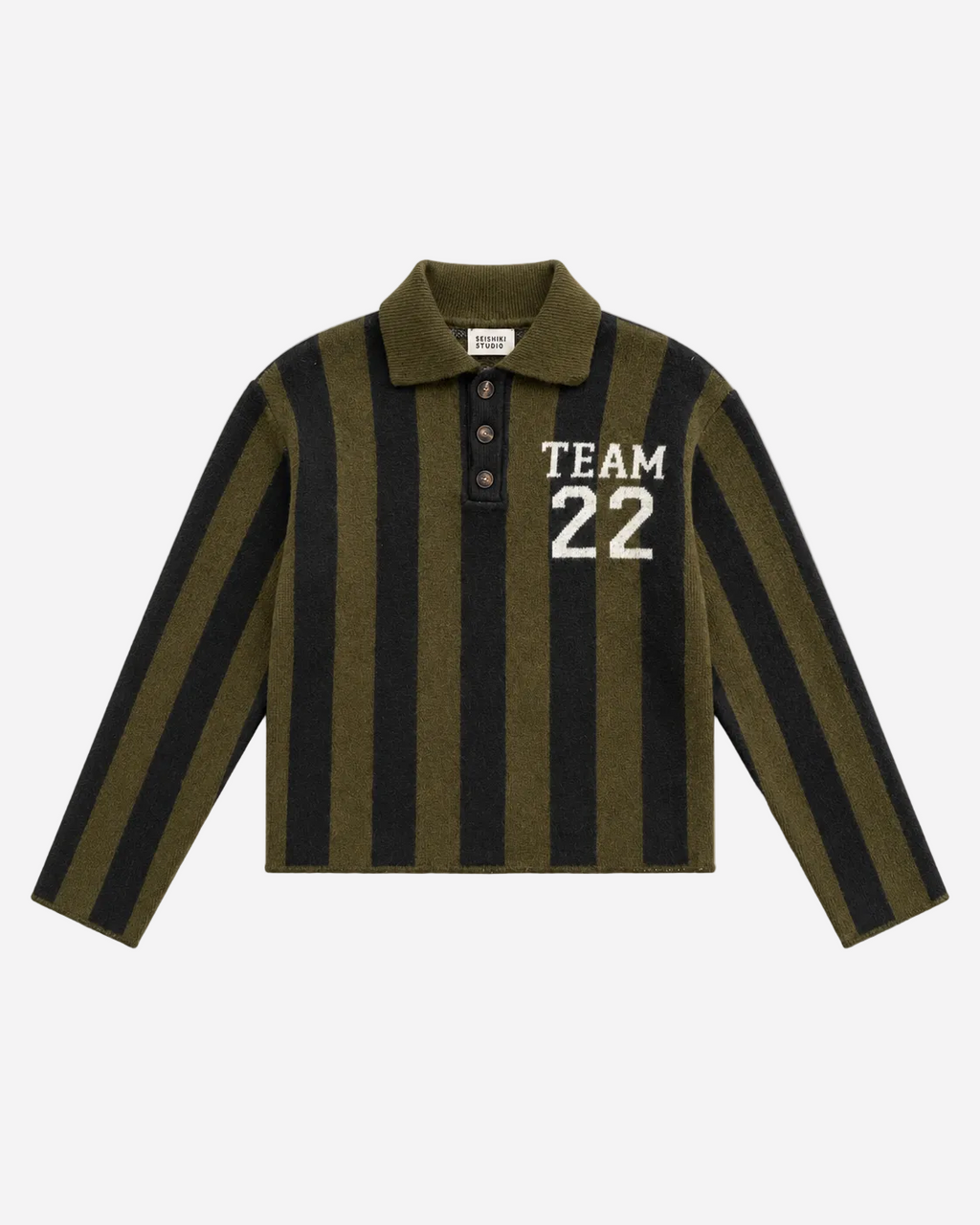 Striped Polo Sweater Green | SEISHIKI STUDIO