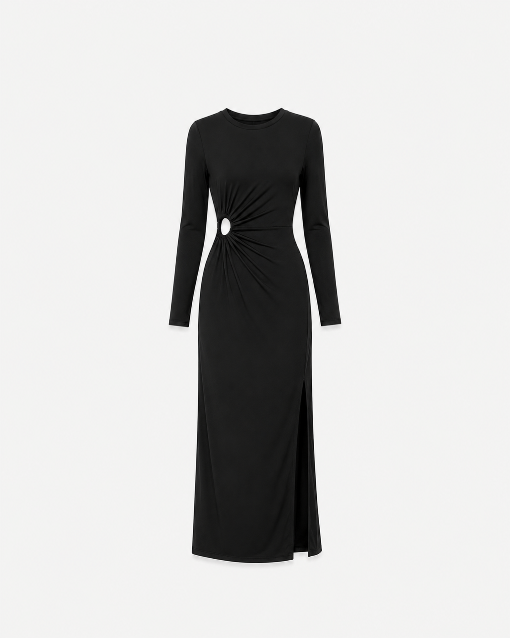 EXTREME STRETCH WAIST CUTOUT DETAIL LONG STRETCHY DRESS BLACK | SEISHIKI STUDIO