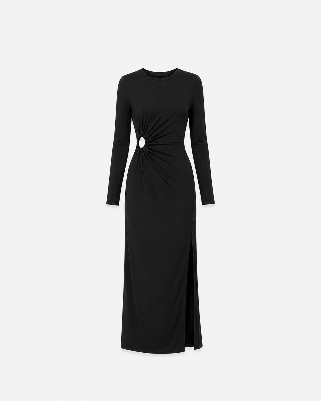 EXTREME STRETCH WAIST CUTOUT DETAIL LONG STRETCHY DRESS BLACK | SEISHIKI STUDIO