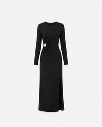 EXTREME STRETCH WAIST CUTOUT DETAIL LONG STRETCHY DRESS BLACK | SEISHIKI STUDIO