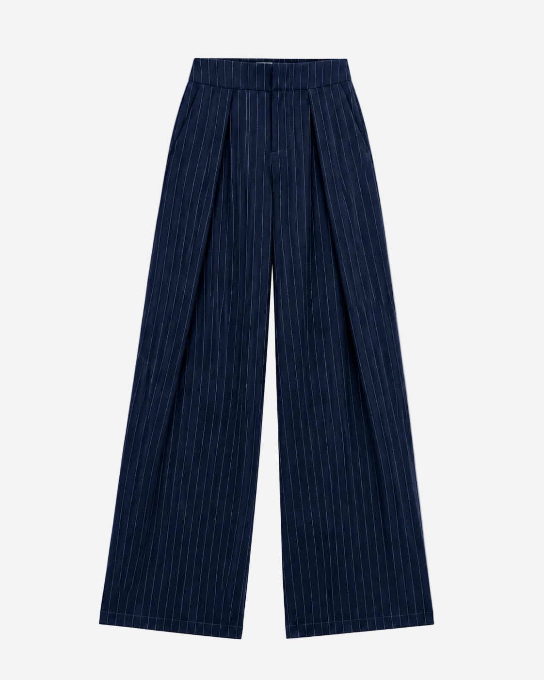 High Waisted Striped Wide Leg Trousers With Front Pleats NAVY | SEISHIKI STUDIO