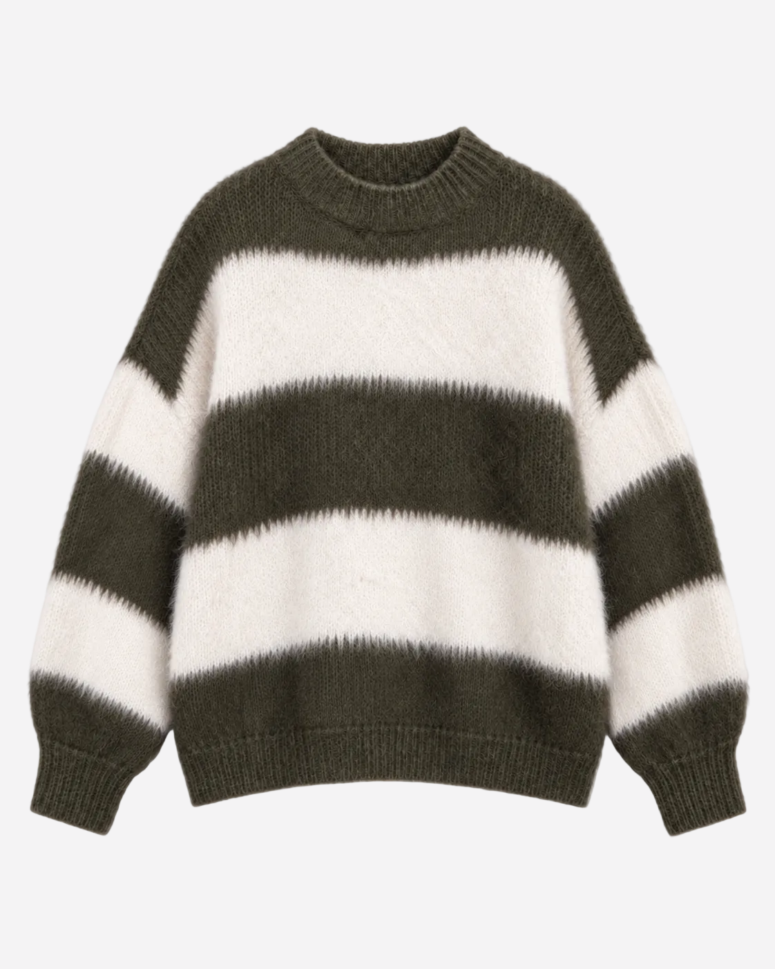 Fluffy Striped Sweater Green and White | SEISHIKI STUDIO