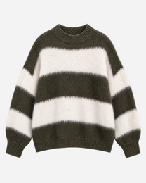 Fluffy Striped Sweater Green and White | SEISHIKI STUDIO