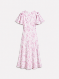 SEISHIKI STUDIO v neck flare sleeve floral midi dress pastel pink