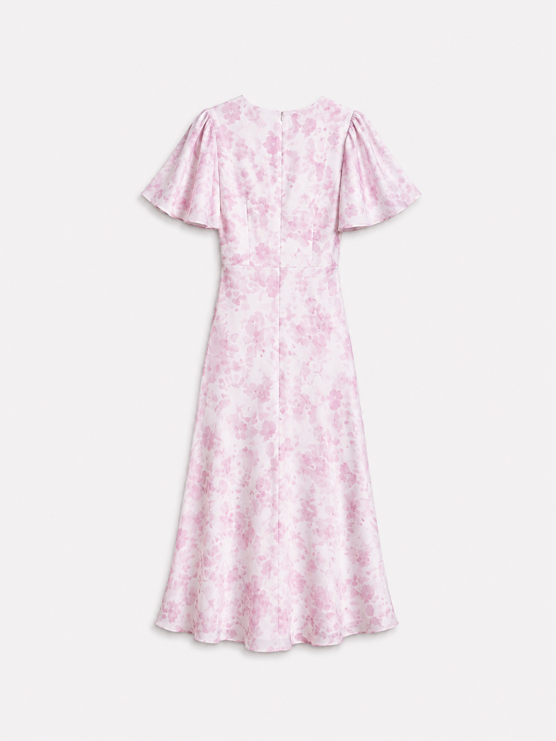 SEISHIKI STUDIO v neck flare sleeve floral midi dress pastel pink
